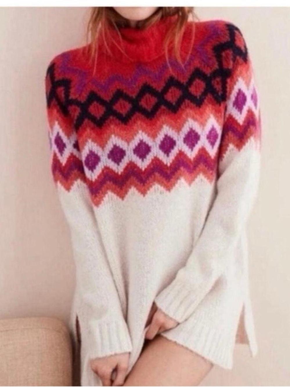 aerie Cream Nordic Fair Isle Turtleneck Sweater